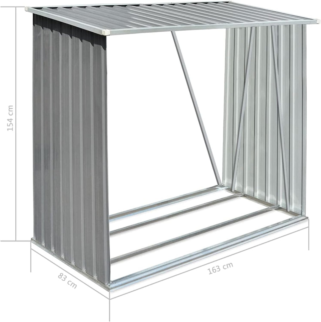 Gecheer Galvanized Steel Log Storage Shed, Durable Firewood Rack with Sloping Roof for Outdoor Backyard, 64.2'