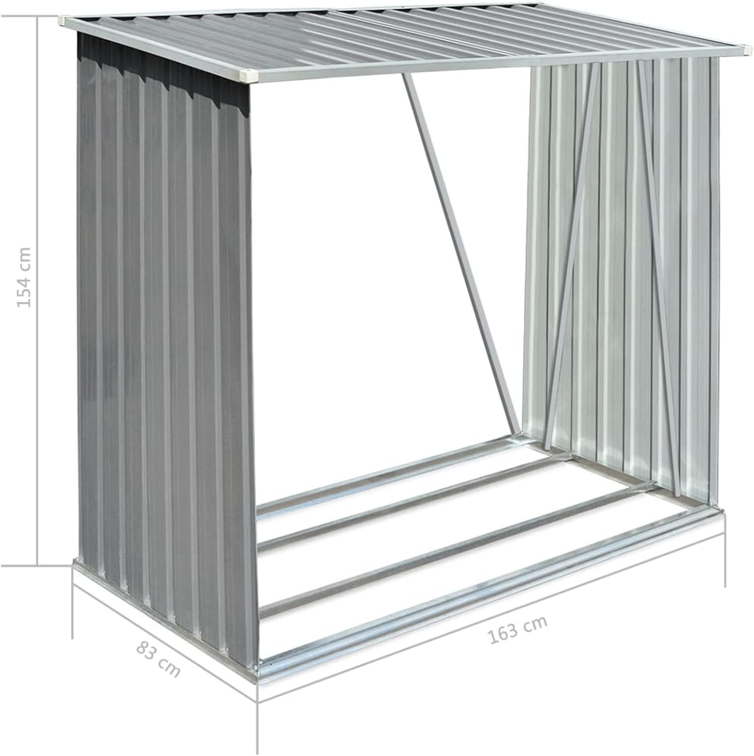 Gecheer Galvanized Steel Log Storage Shed, Durable Firewood Rack with Sloping Roof for Outdoor Backyard, 64.2'