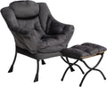 HollyHOME Lazy Chair with Foldable Ottoman, Accent Comfy Lounge Armchair and Folding Footrest Stool, Leisure Sofa Reading Chair and Footstool for Living Room, Bedroom, Dorm,Velvet Smoky Grey