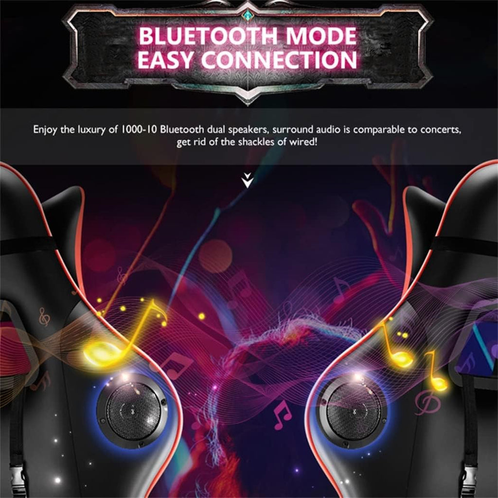 Gaming Chair with Speakers and LED Lights, Massage Computer Chair for Adults, Video Game Chair with Footrest and Lumbar Support, PU Leather Gamer Chair for Adults and Teens,Red