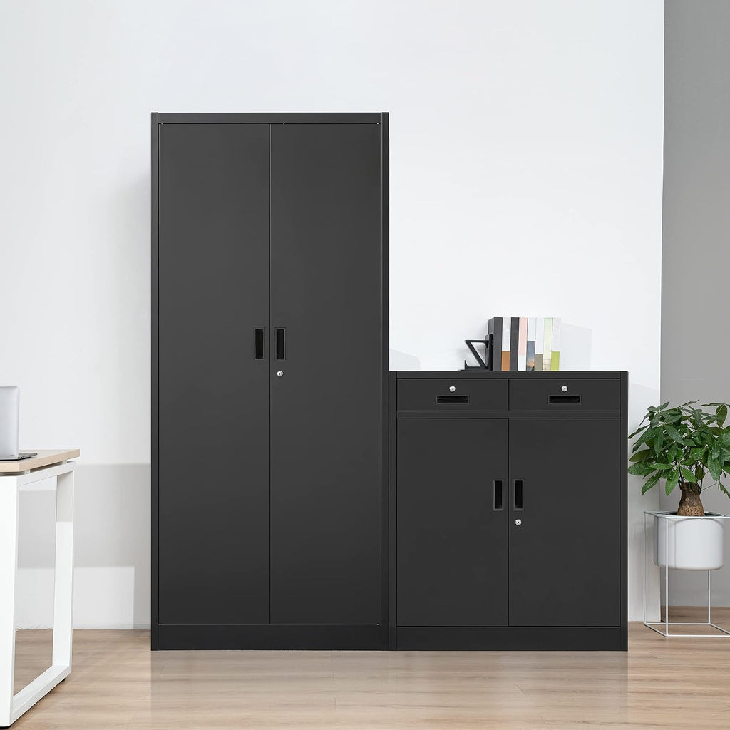 Wanfu Metal Storage Cabinet, 36' H Locking Storage Cabinet with 2 Drawers and Adjustable Shelf, Metal Cabinets for Office, Garage, Home-Black