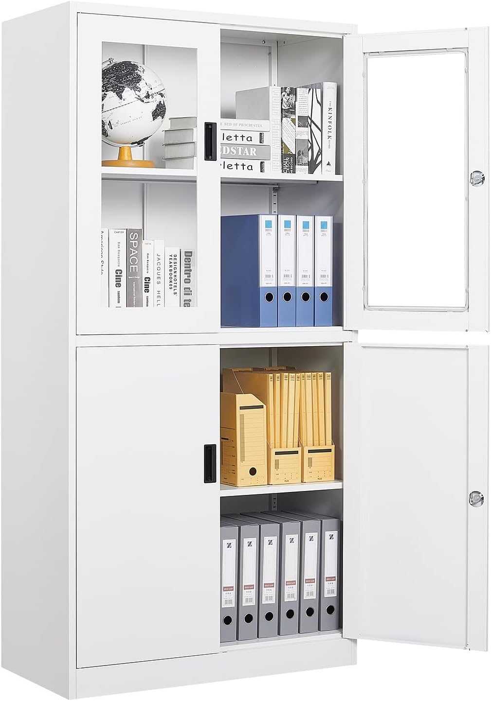 STANI Metal Storage Cabinet, Locking Steel Cabinet with Shelves, Tall Metal Utility 2 Doors, Lockable Steel Cabinets for Home Office (4 Doors, White)