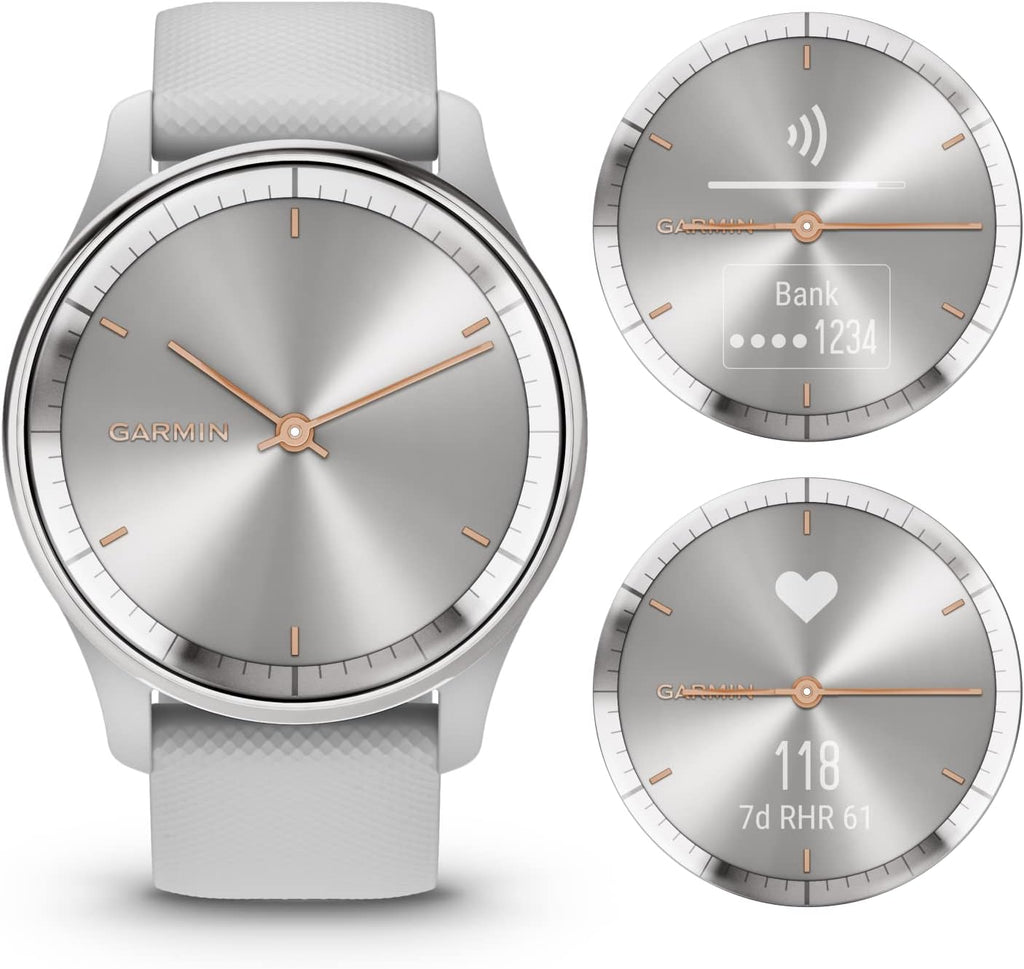 Garmin vivomove Trend 40 mm Hybrid Women Smartwatch, Silver Stainless Steel Bezel with Mist Gray Case with Wearable4U E-Bank Bundle