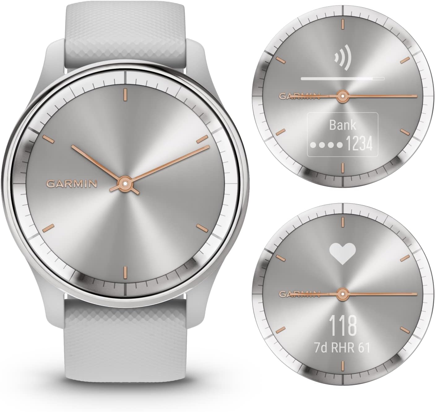 Garmin vivomove Trend 40 mm Hybrid Women Smartwatch, Silver Stainless Steel Bezel with Mist Gray Case with Wearable4U E-Bank Bundle