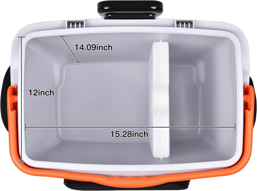 ADVWIN 32 Qt (30L) Electric Car Cooler & Warmer with Ice Pack Divider, Pockets, Removable Lid, Locking Handle, Wheels, Thermoelectric Cooler for Travel Camping Vehicles Truck Home, 12V DC & 120V AC