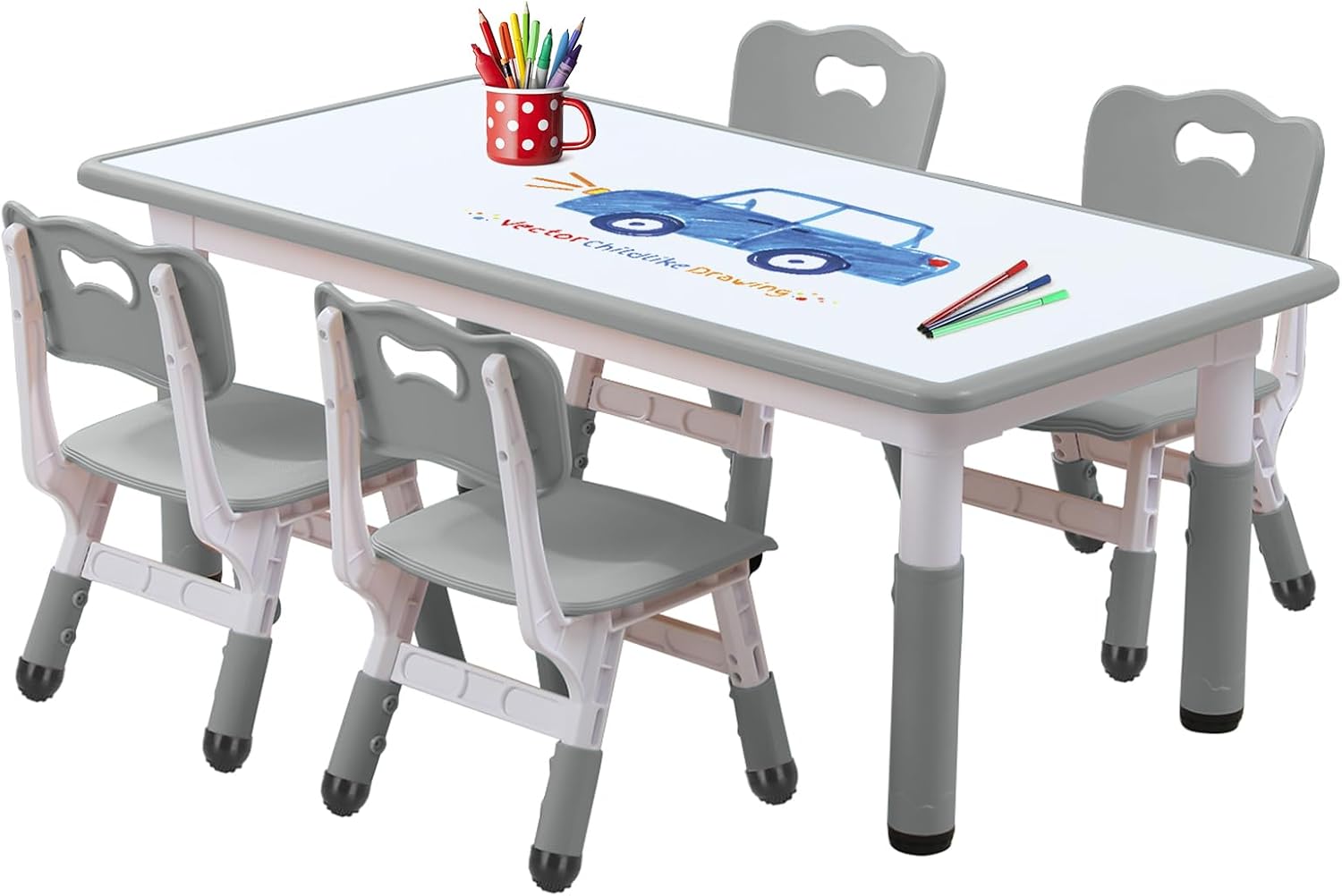 Kids Table and Chair Set for Toddlers - Adjustable Activity Center with Non-Slip Legs & Graffiti-Proof Surface Ages 3-12