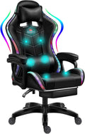 Gaming Chair with LED RGB Lights with Massage and Footrest Ergonomic Computer Chair High Back Video Game Chair with Adjustable Lumbar Support Linkage Armrest,Black