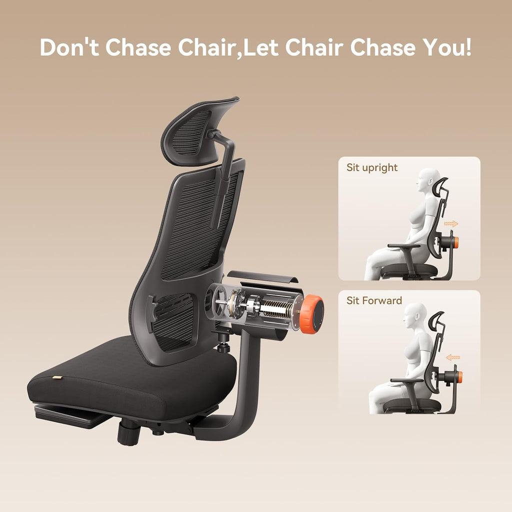 Newtral Office Chair Ergonomic with Footrest, Auto-Following Lumbar Support, High Back Desk Chair with 4D Armrest,136° Tilt Lock, Adjustable Seat Depth & Height (Upgrade with Laptop Tray, Black)