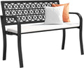 50' Outdoor Bench, Metal Weatherproof Garden Bench Cast Iron Heavy-Duty Patio Bench with Decorative Backrest for Proch Park 880lb Capacity