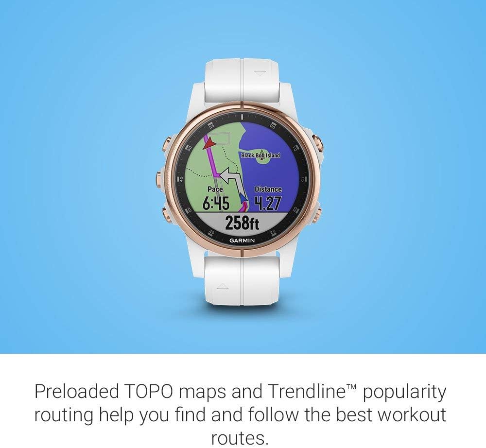 Garmin fenix 5S Plus, Smaller-Sized Multisport GPS Smartwatch, Features Color Topo Maps, Heart Rate Monitoring, Music and Contactless Payment, White/Rose Gold