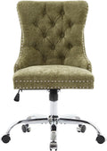 Home Office Chair with Wheels & Silver Base, Cute Chenille Fabric Makeup Vanity Chair with Tufted Back for Bedroom, Upholstered Adjustable Swivel Comfy Desk Chair for Girls Women, Green