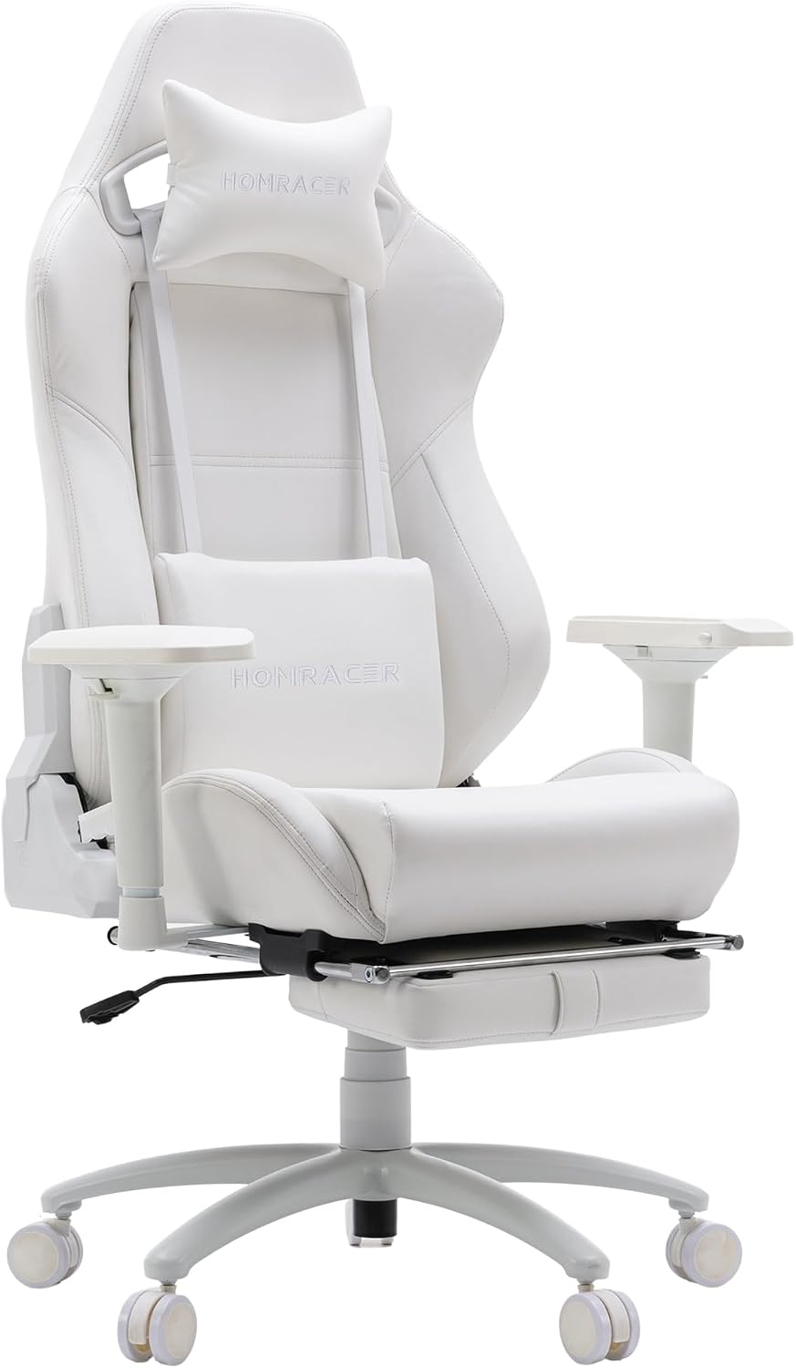 Gaming Chair for Office and Home, Footrest and Seat Height Adjustable Swivel Ergonomic Video Game Chair, Computer Chair with Headrest and Lumbar Support for Adults Big Man Women(White)