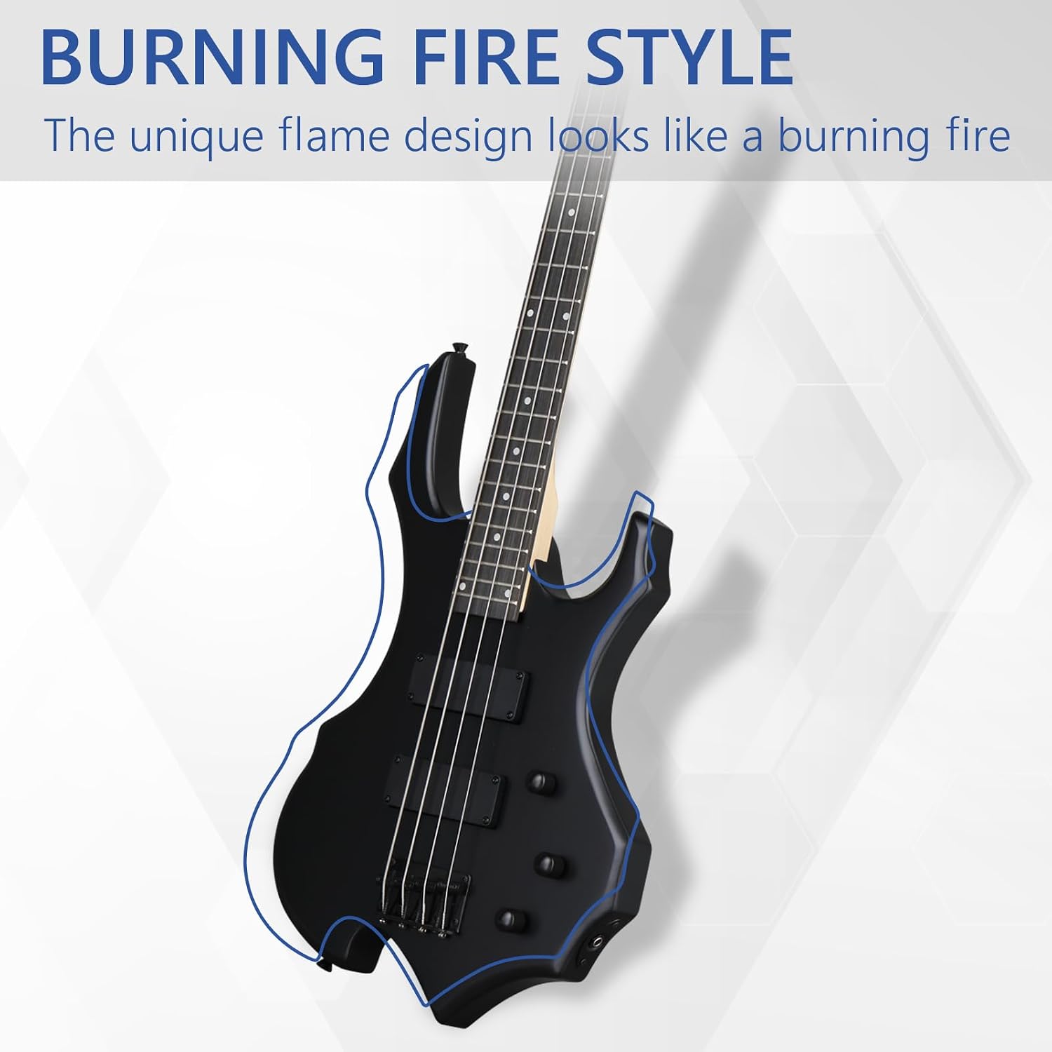 Ktaxon Electric Bass Guitar Full Size Flame Design Bass Set with 20 Watt Amplifier, Portable Bass Bag, Superior Amp Wire, Adjustable Guitar Strap, Plectrum, Wrench Tool(Matte Black)