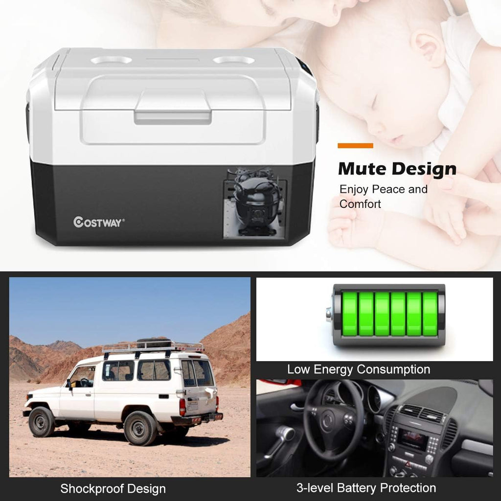 COSTWAY Portable Car Refrigerator, -14.8°F to 50°F, 37-Quart Compressor Travel Fridge with Two-way Open Door, Operating Panel, Groove Design, Compact RV Freezer and Cooler for Outdoor Use