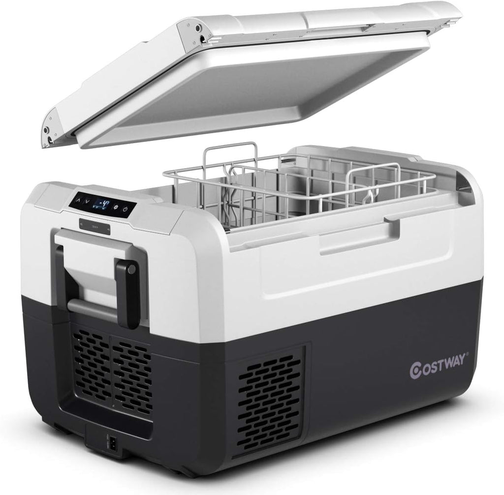COSTWAY Portable Car Refrigerator, -14.8°F to 50°F, 37-Quart Compressor Travel Fridge with Two-way Open Door, Operating Panel, Groove Design, Compact RV Freezer and Cooler for Outdoor Use