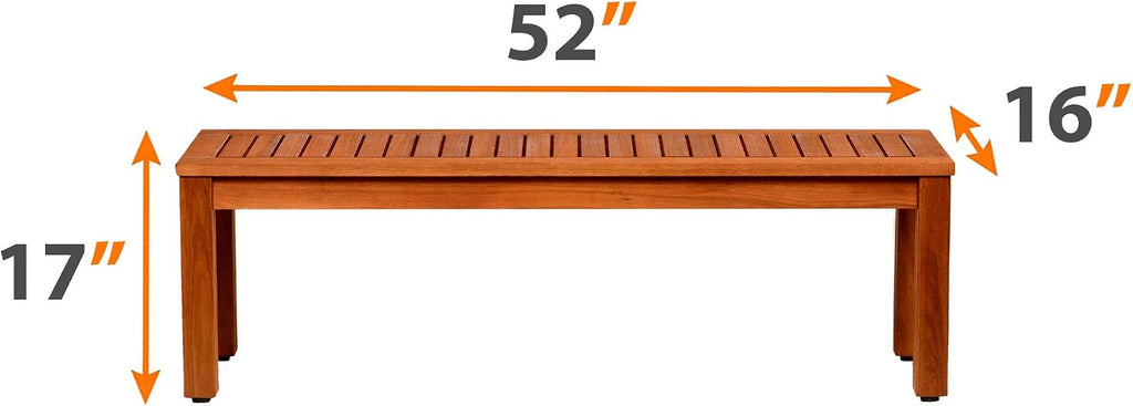 Amazonia Aster Backless Patio Eucalyptus Wood | Ideal for Outdoors and Indoors, 53', Brown Bench