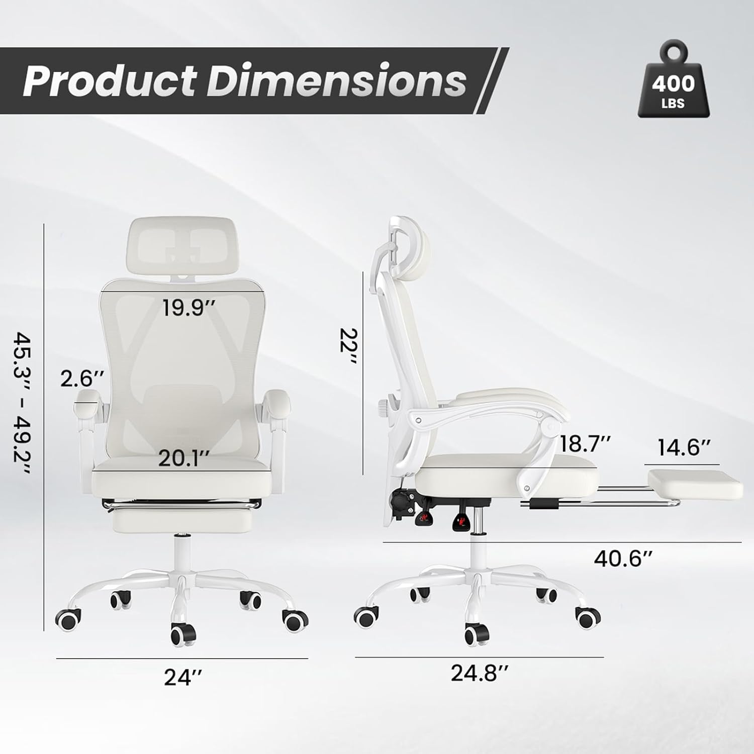 Farini Office Chair with Footrest, Ergonomic Mesh Office Chair with Headrest, High Back Desk Chair with Lumbar Support, Swivel Computer Chair for Office Study Room, White and Beige