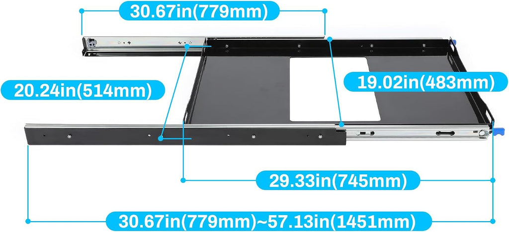 HECASA Fridge Slide Inner 29.3'' x 18.7'' Portable Rail Draw Tray Slider For RV Pickup SUV Van Trailer Refrigerator Freezer Cooler Slide Out Powder Coated Steel Black