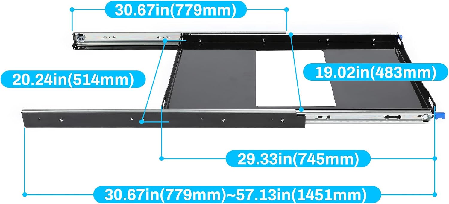 HECASA Fridge Slide Inner 29.3'' x 18.7'' Portable Rail Draw Tray Slider For RV Pickup SUV Van Trailer Refrigerator Freezer Cooler Slide Out Powder Coated Steel Black