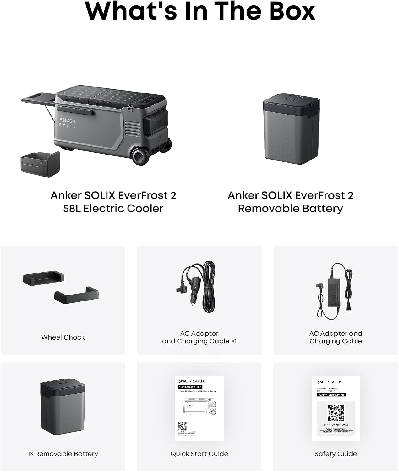 Anker SOLIX EverFrost 2 58L Cooler with Extra Battery, 61 qt Car Refrigerator, Electric Cooler with 288Wh Battery, Powered by AC/DC or Solar,for Outdoor Camping, Travel, and Fishing, Fits in Trucks