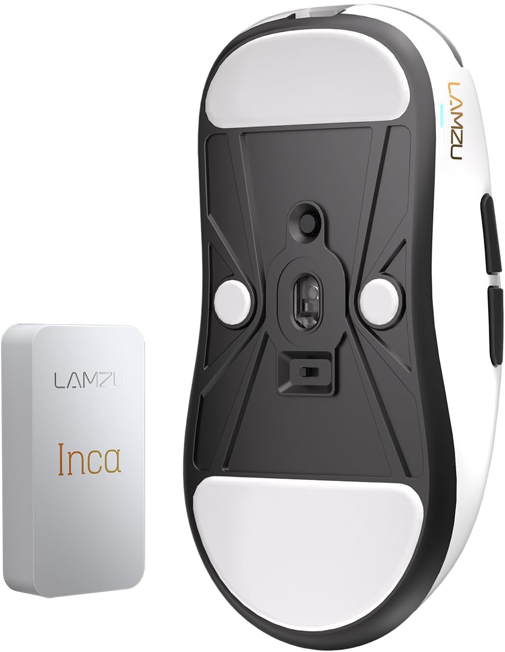 Lamzu Inca Gaming Mouse, 8K Polling Rate, Optical Switches, TTC Encoder, Paw3950 IC, Nordic 52840 MCU, Symmetrical high-Hump, Recommended for Claw-Grip Gamers, 8K Dongle Included (White)