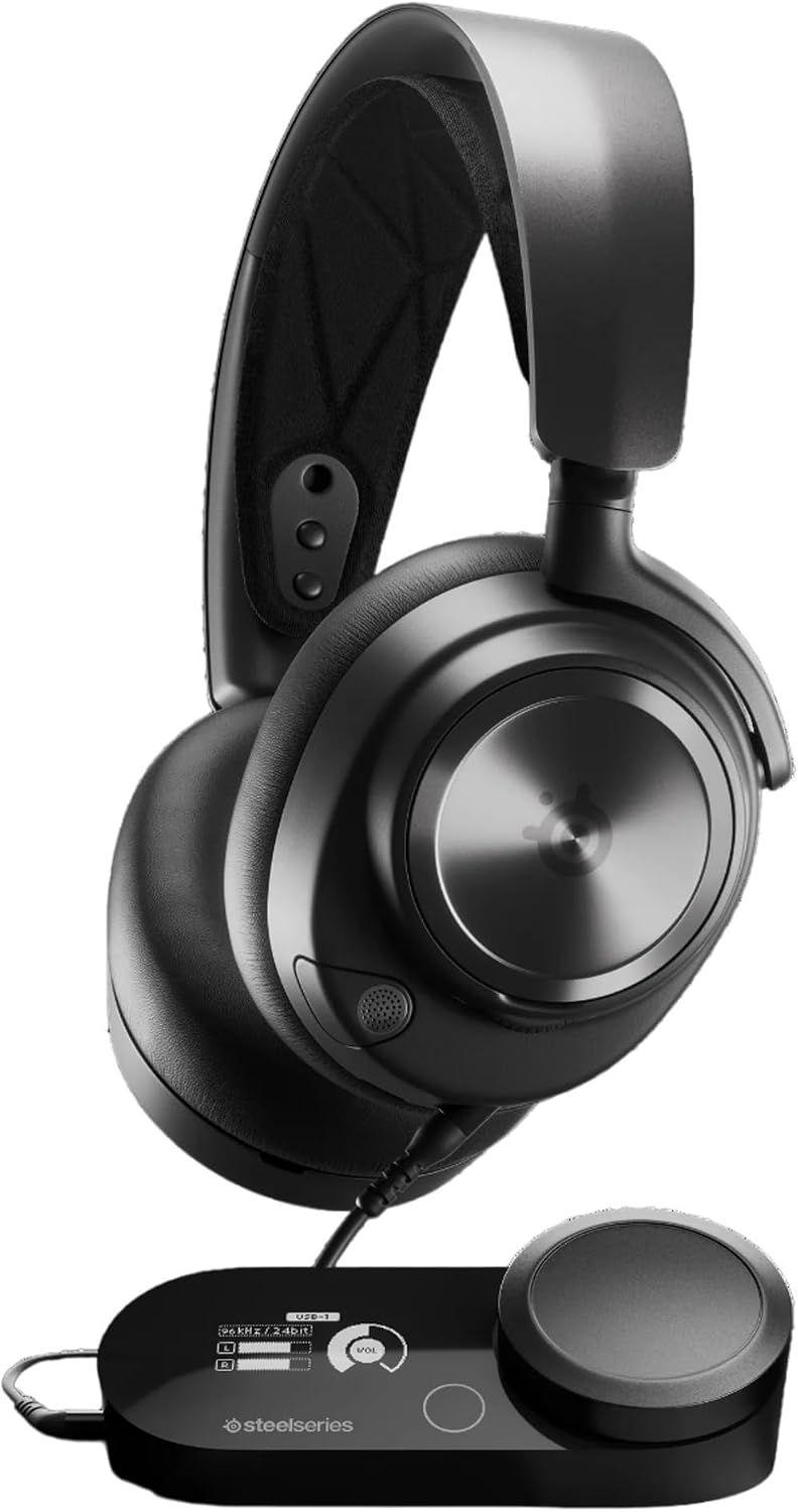 SteelSeries Arctis Nova Pro Wired Button Switch High-Fidelity Gaming Headset with AI-Powered Noise Cancelling Microphone and Multi-System Connect for Xbox, PC, PS4, and PS5