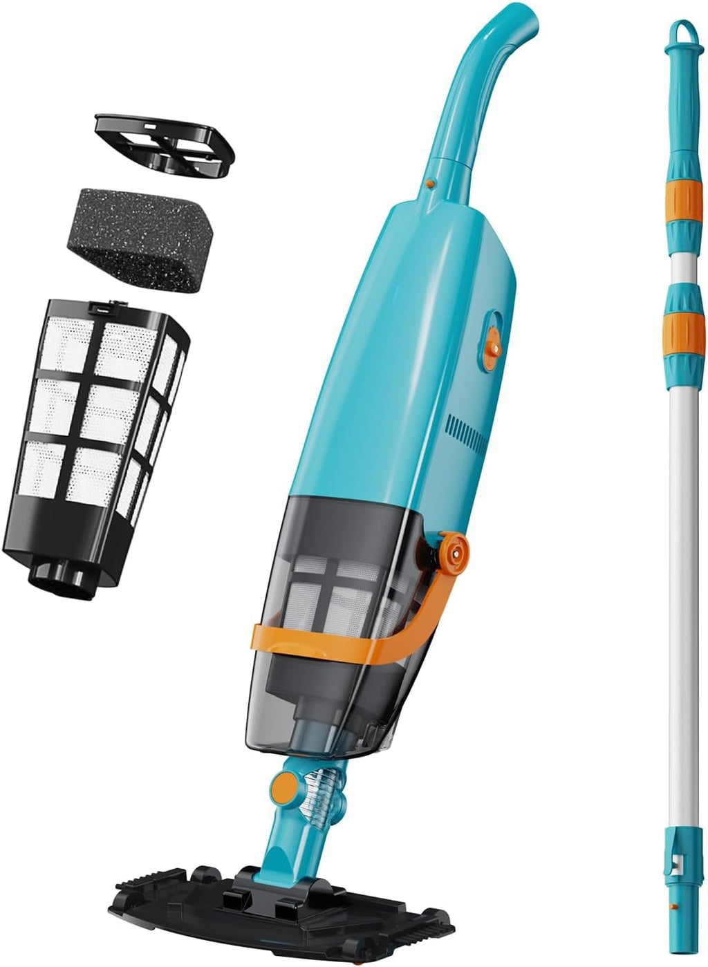 LVKE L2 Cordless Handheld Pool Vacuum for Above Ground Pool with Telescopic Pole, 30W Strong Suction, 1H Runtime, High-Efficiency Screen & Fine Sponge Trap Leaves & Grit Ideal for Pool Cleaning, Blue