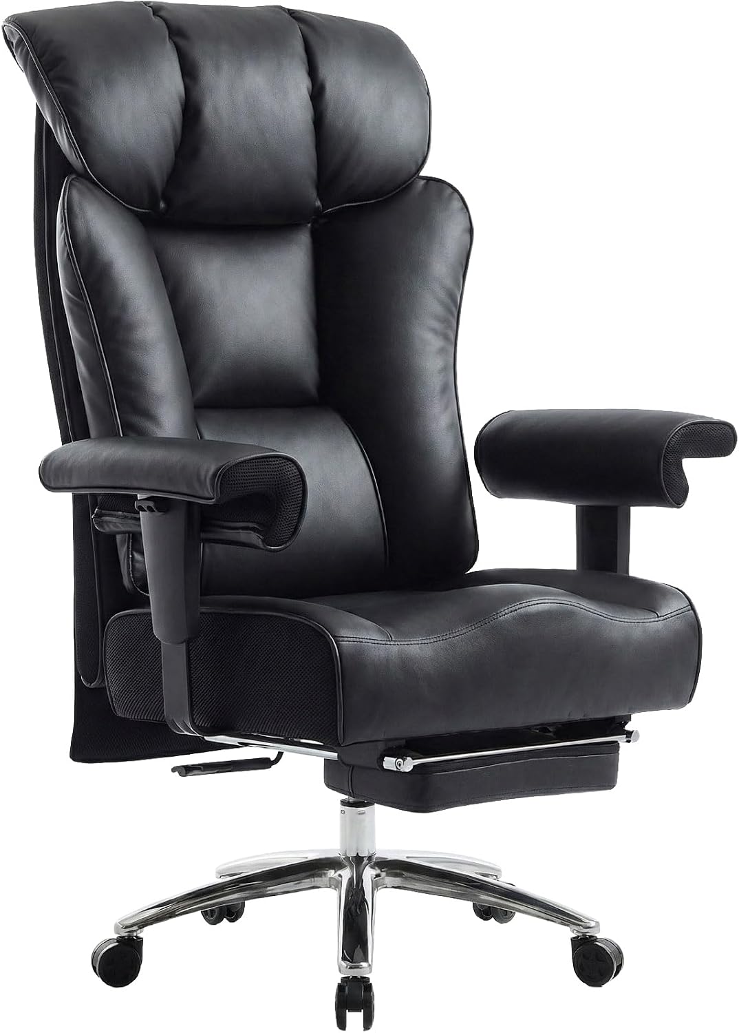 Efomao Big and Tall Office Chair 400 lbs Capacity, Oversized Executive Desk Chair with Footrest, Extra Wide 23' Seat, High Back Ergonomic PU Leather Home Office Chair， Black