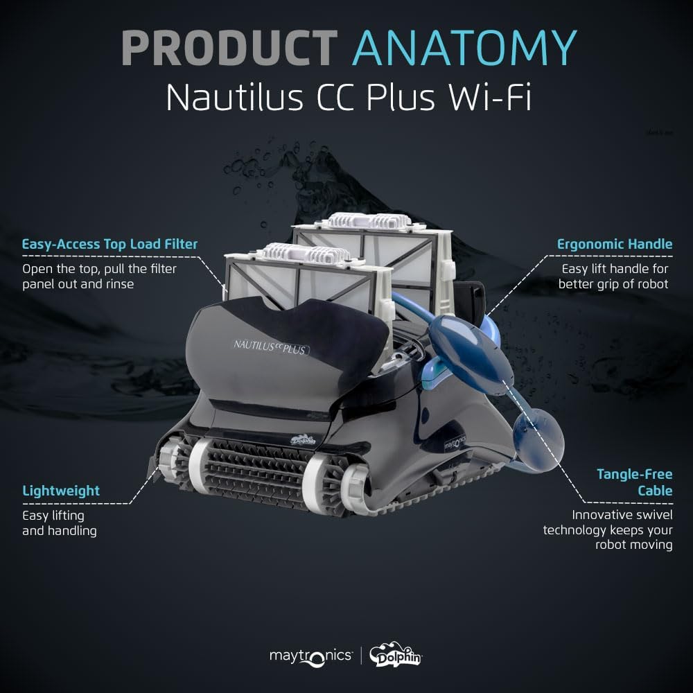 Dolphin Nautilus CC Plus Wi-Fi Robotic Pool Vacuum Cleaner Includes Ultra-Fine Filters for an Ultimate Clean, Ideal for In-Ground Pools up to 50 FT in Length