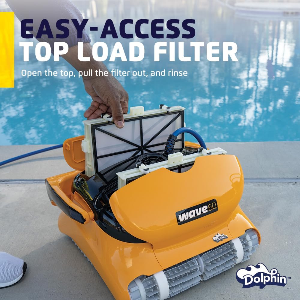 Dolphin Wave 60 Automatic Robotic Pool Vacuum Cleaner Includes Caddy, Wall Climbing Scrubber Brush, Top Load Filters, Ideal for Commercial Pools up to 50 FT in Length