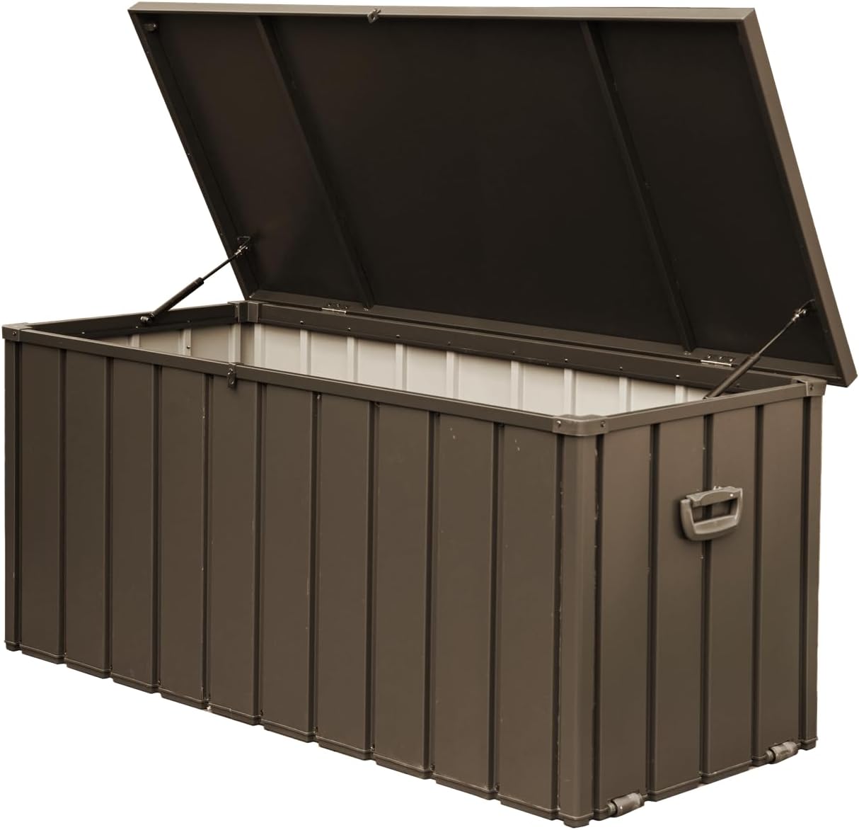100 Gallon Metal Deck Box, Outdoor Storage Box Waterproof with Wheels, Lockable Storage Container for Patio Furniture Cushions Garden Tools, Dark Brown