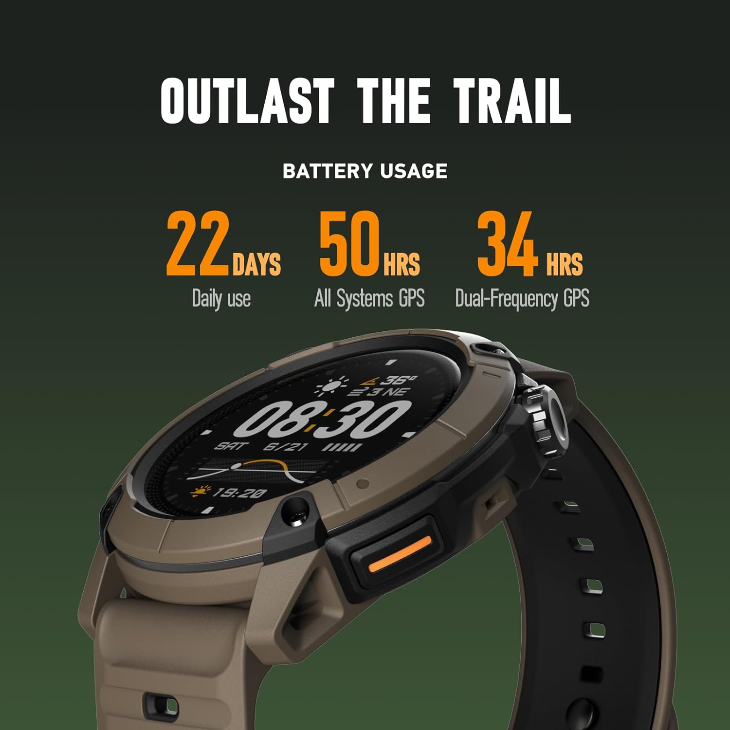 COROS NOMAD Outdoor GPS Smartwatch, 1.3' MIP Touchscreen, Global maps with Turn-by-Turn Navigation, 22 Days Battery Life, Microphone Records Voice Notes, Real-time Weather, and Safety alerts (Brown)