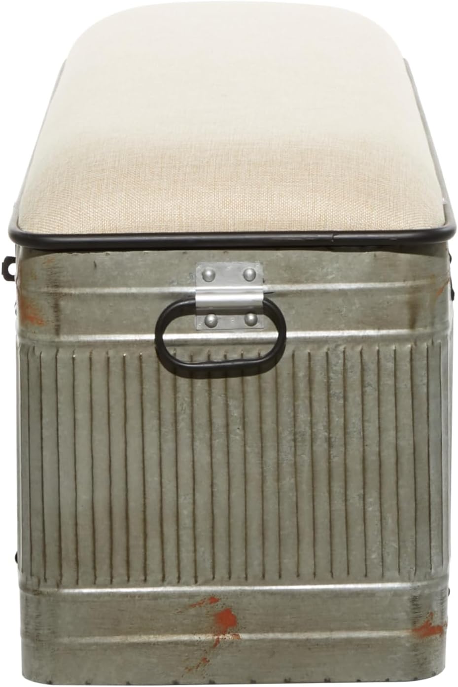 Deco 79 Metal Room Storage Bench Galvanized Entryway Bench with Cream Burlap Top, Bench 50' x 16' x 18', Gray