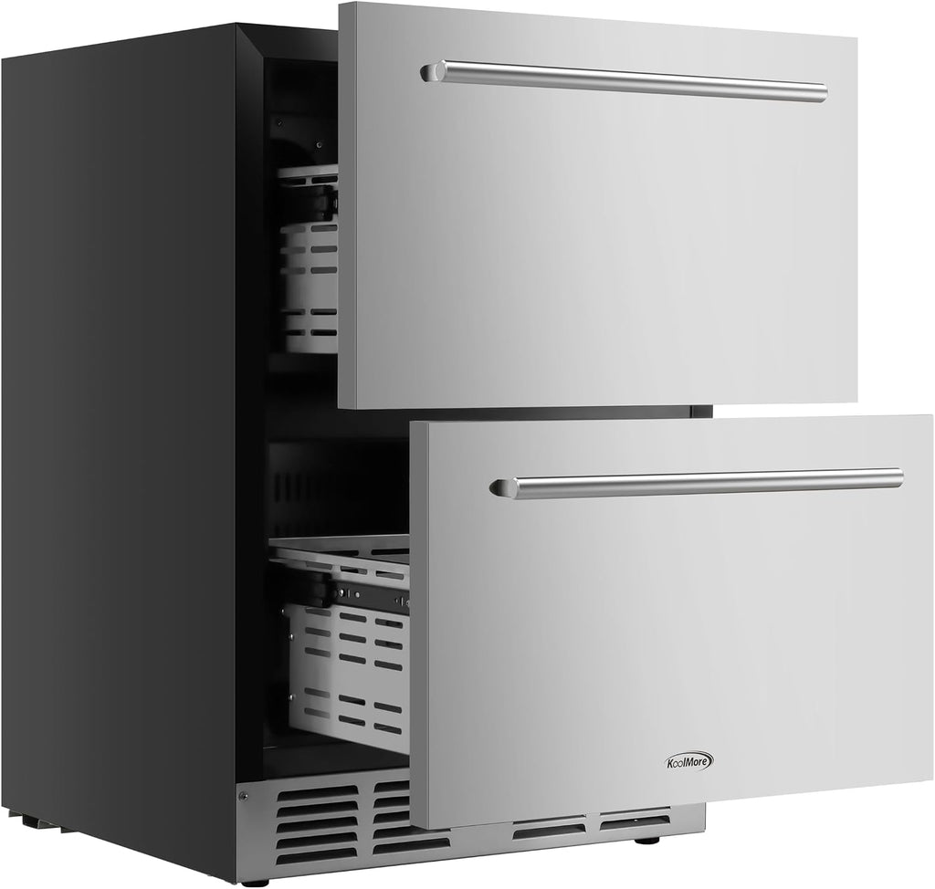 KoolMore KM-OKS-RD2 24 in. Outdoor Kitchen Double Drawer Built-in Refrigerator in Stainless-Steel, ETL Listed