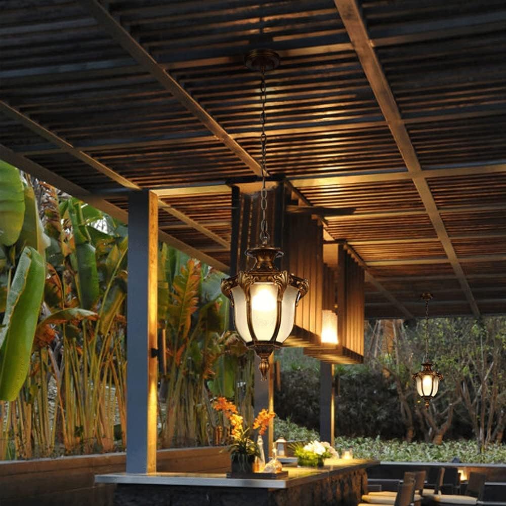 Chandelier Outdoor Aluminum Hanging Lantern, Waterproof Glass Chandelier, Corridor Courtyard Decoration Ceiling nave Villa Garden Pavilion Grape Light/Black/18.5*31.5cm