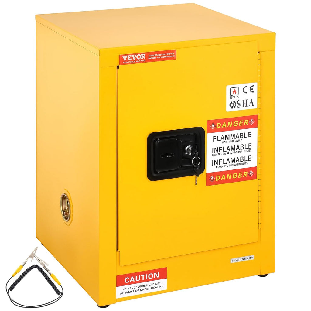 VEVOR Flammable Cabinet 17' x 17' x 22', 12 GalCold-Rolled Steel Flammable Liquid Storage Cabinet, Explosion Proof with 1 Adjustable Shelf 1 Door for Commercial Industrial Use, Yellow