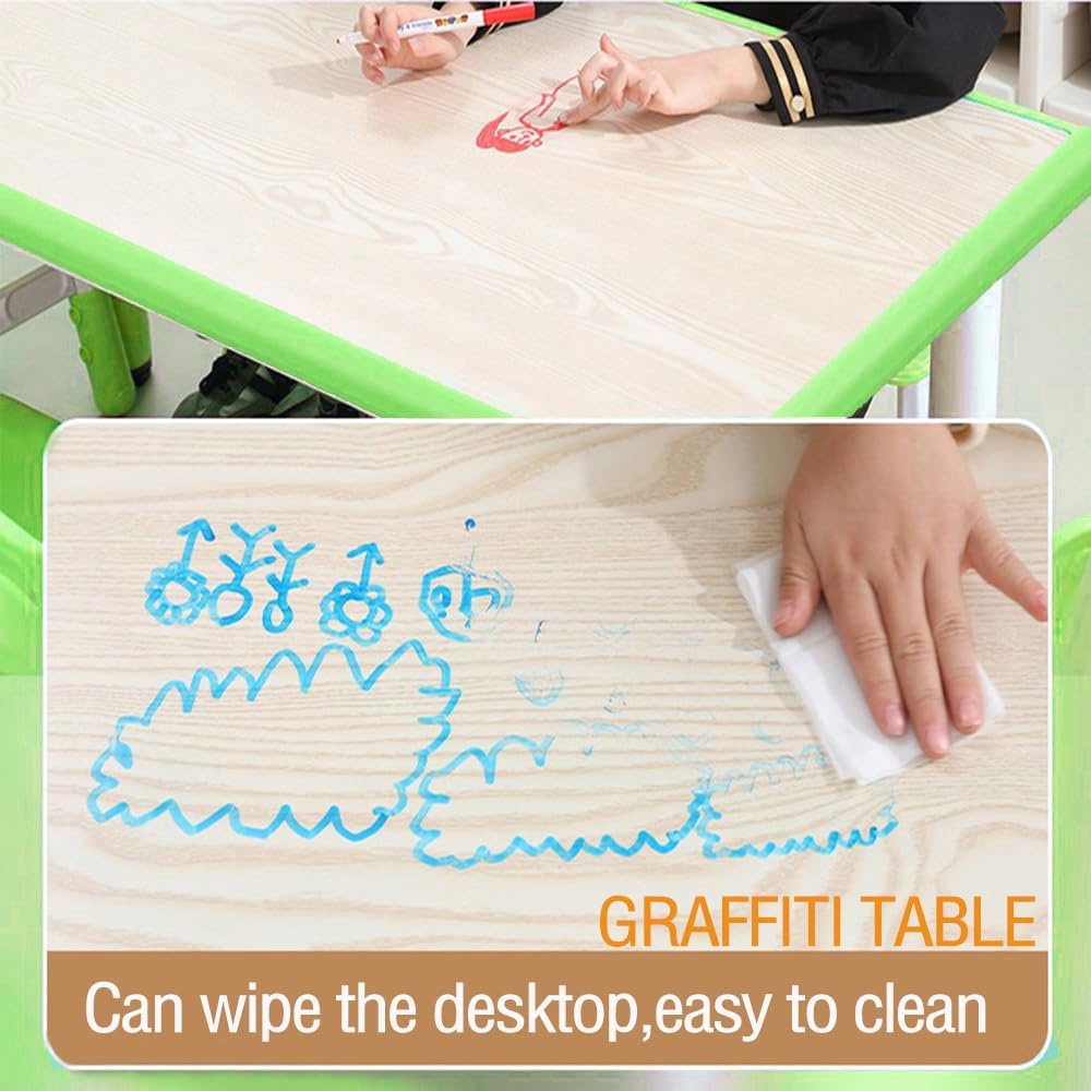 Kids Table and Chair Set, Height Adjustable Toddler Arts & Crafts Table and 6 Chair Set for Ages 2-10,Max 300lbs Kids Activity Art Table for Classroom Daycares,Home