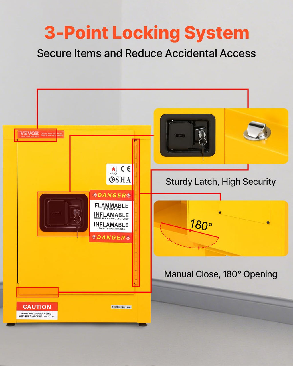 VEVOR Flammable Cabinet 17' x 17' x 22', 12 GalCold-Rolled Steel Flammable Liquid Storage Cabinet, Explosion Proof with 1 Adjustable Shelf 1 Door for Commercial Industrial Use, Yellow