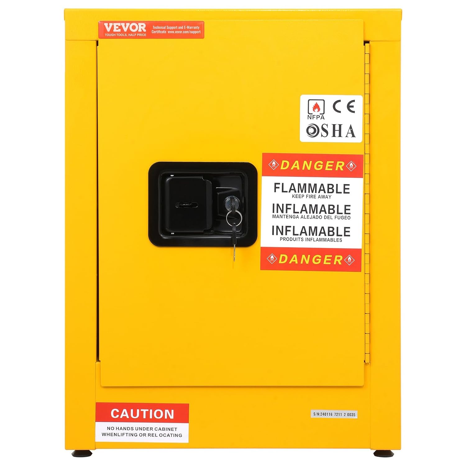 VEVOR Flammable Cabinet 17' x 17' x 22', 12 GalCold-Rolled Steel Flammable Liquid Storage Cabinet, Explosion Proof with 1 Adjustable Shelf 1 Door for Commercial Industrial Use, Yellow