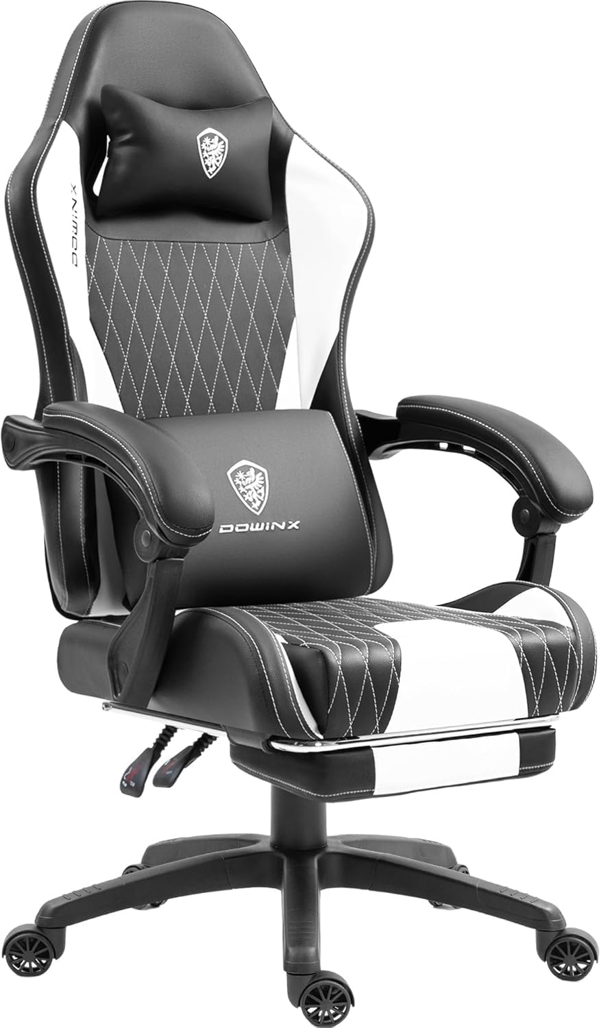 Dowinx Gaming Chair with Massage Lumbar Support and Footrest, Video Game Chair for Adults, Adjustable Ergonomic Gamer Chairs High Back with Pocket Spring Cushion, Swivel Recliner with Headrest, White