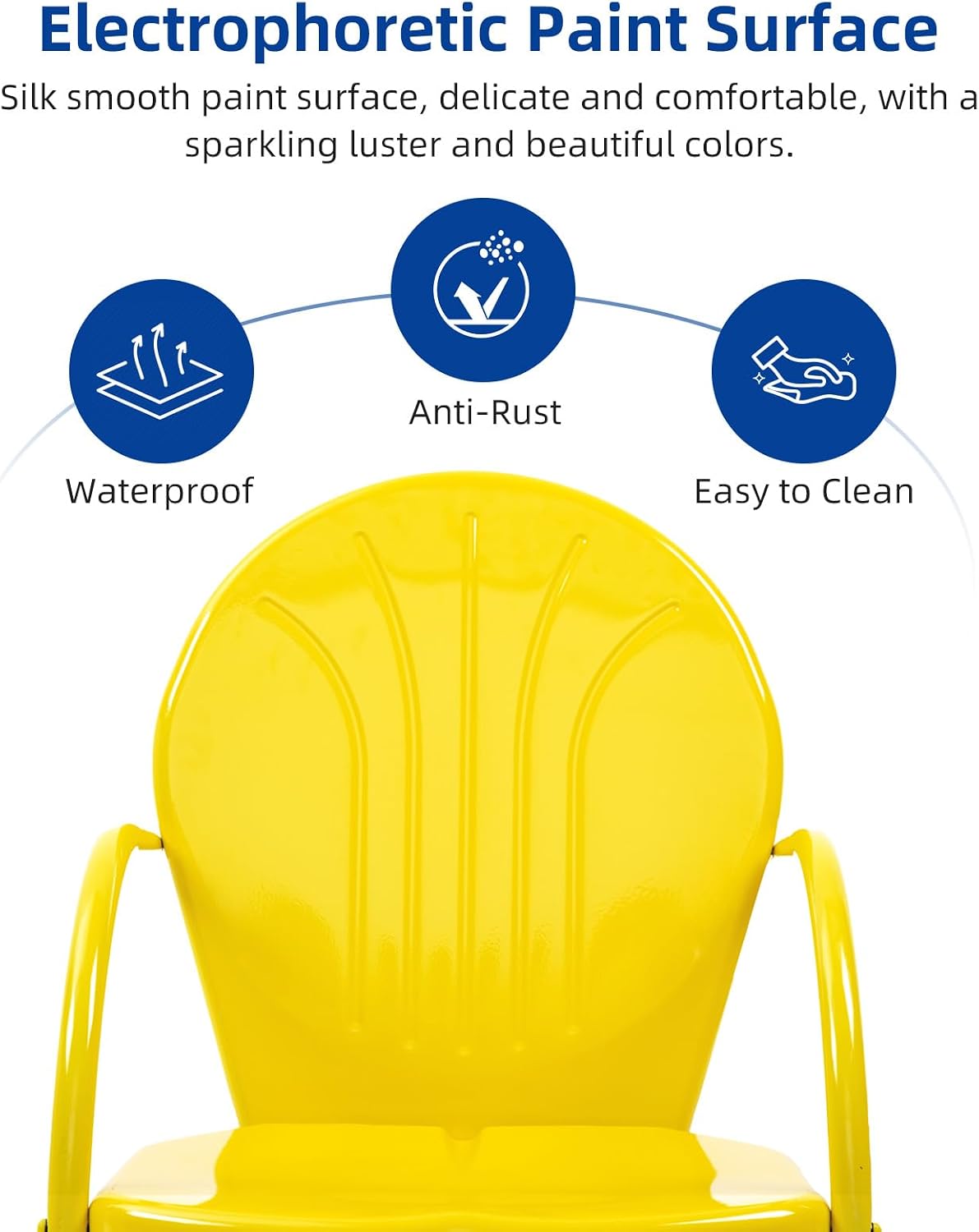 Patio Bistro Set Retro Metal Outdoor Seating Set Conversation Set 3 Pieces, 2 C-Spring Motion Armchairs and Round Side Table, for Porch, Lawn, Garden（Yellow）