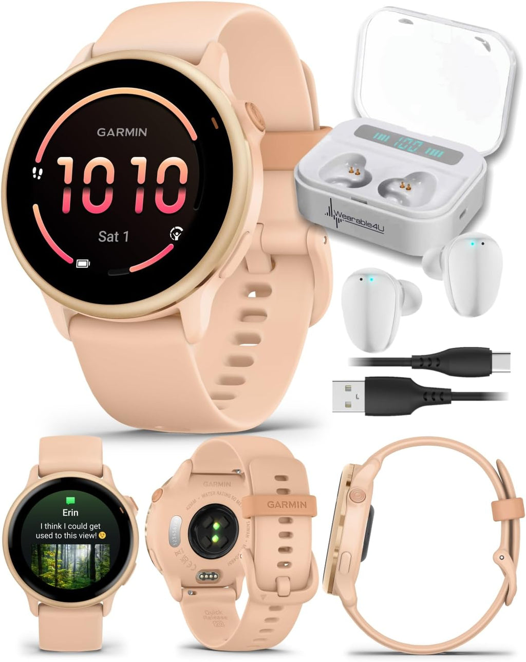 Garmin Vivoactive 6 - Health & Fitness Smartwatch, 1.2 in Bright AMOLED Display, GPS Sports Tracking, Up to 11 Days of Battery, Metallic Pink Dawn & Pink Dawn Band w White Earbuds Bundle