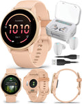 Garmin Vivoactive 6 - Health & Fitness Smartwatch, 1.2 in Bright AMOLED Display, GPS Sports Tracking, Up to 11 Days of Battery, Metallic Pink Dawn & Pink Dawn Band w White Earbuds Bundle