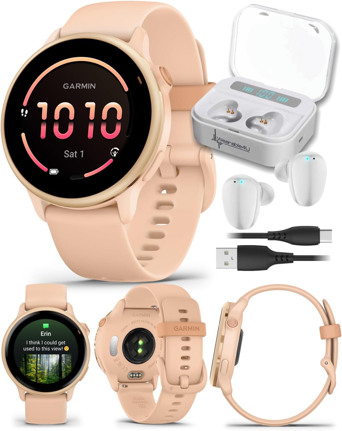 Garmin Vivoactive 6 - Health & Fitness Smartwatch, 1.2 in Bright AMOLED Display, GPS Sports Tracking, Up to 11 Days of Battery, Metallic Pink Dawn & Pink Dawn Band w White Earbuds Bundle