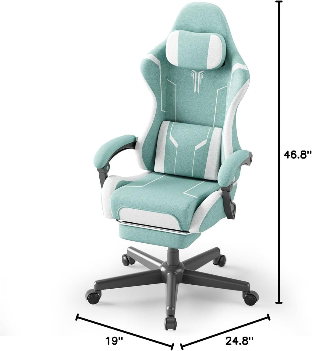 Soontrans Green Gaming Chair, Fabric Ergonomic Computer Chair with Footrest and Linkage Armrest for Adult, High Back Office Game Chair with Massage Lumbar Support