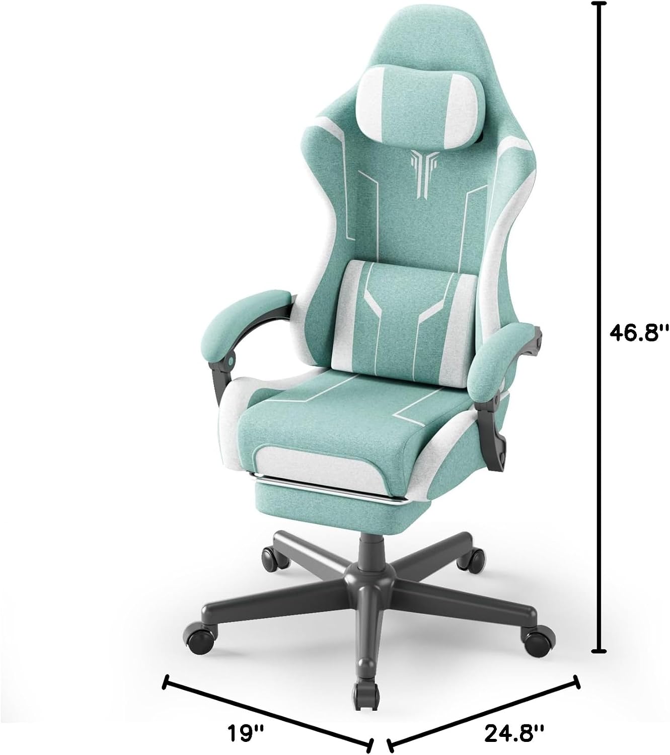 Soontrans Green Gaming Chair, Fabric Ergonomic Computer Chair with Footrest and Linkage Armrest for Adult, High Back Office Game Chair with Massage Lumbar Support