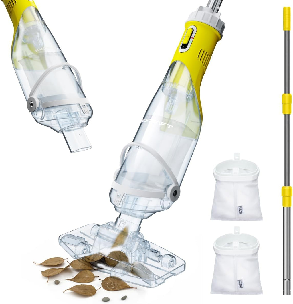 InoKraft Pool Vacuum for Above Ground Pool, Cordless Pool Vacuum for Inground Pools, Rechargeable Pool Cleaner with 18.5 GPM Suction, Above Ground Pool Vacuum with 59' Extendable Pole, Yellow