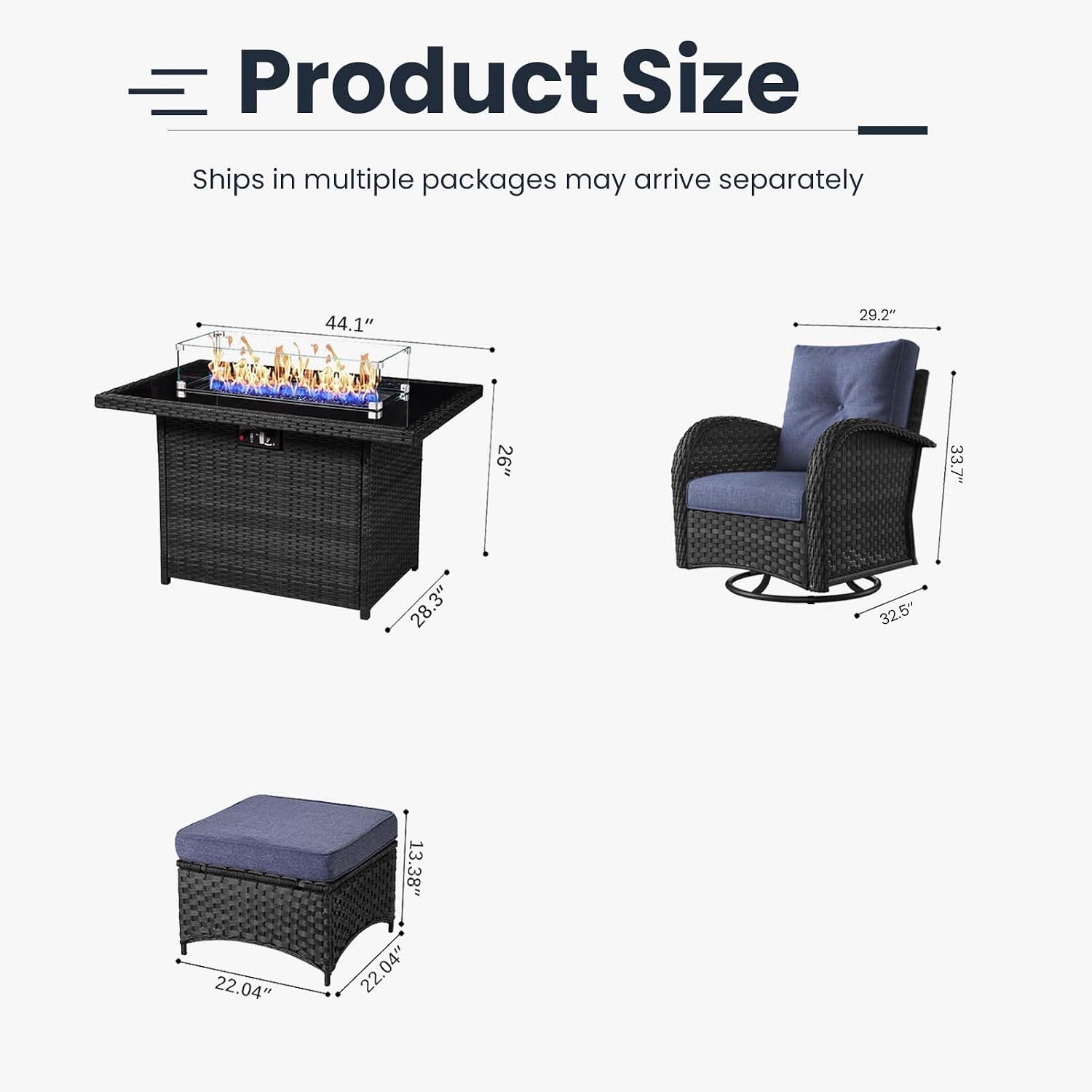 7 Pieces Patio Furniture Sets with Fire Pit Table, Wicker Rattan High Back Outdoor Swivel Rocking Chairs Set with Side Table