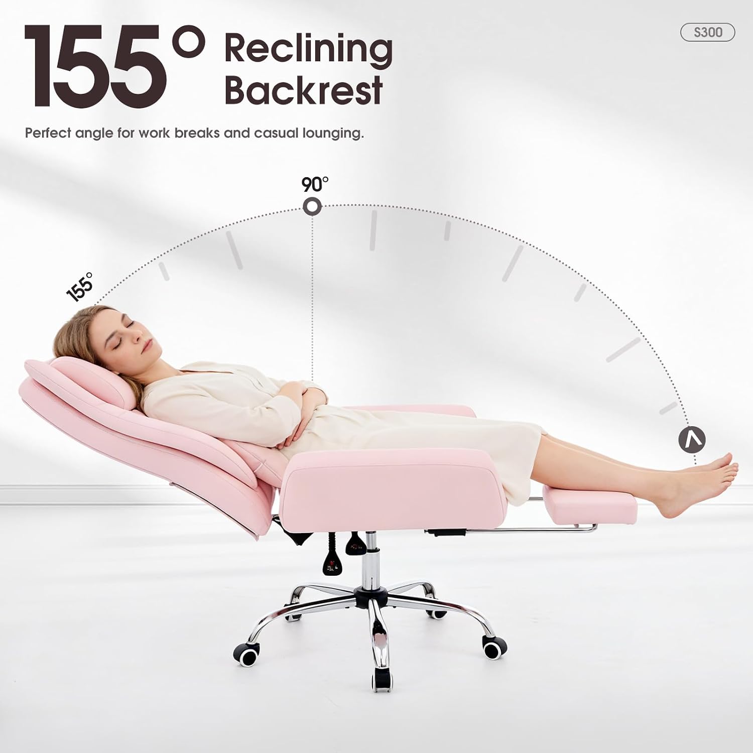 Criss Cross High Back Office Chair with Foot Rest, Ergonomic Cross Legged Desk Chair with Resivable Armrest, Comfortable Reclining 155°Swivel Chair for Home Office, Computer and Entertainment,(Pink)