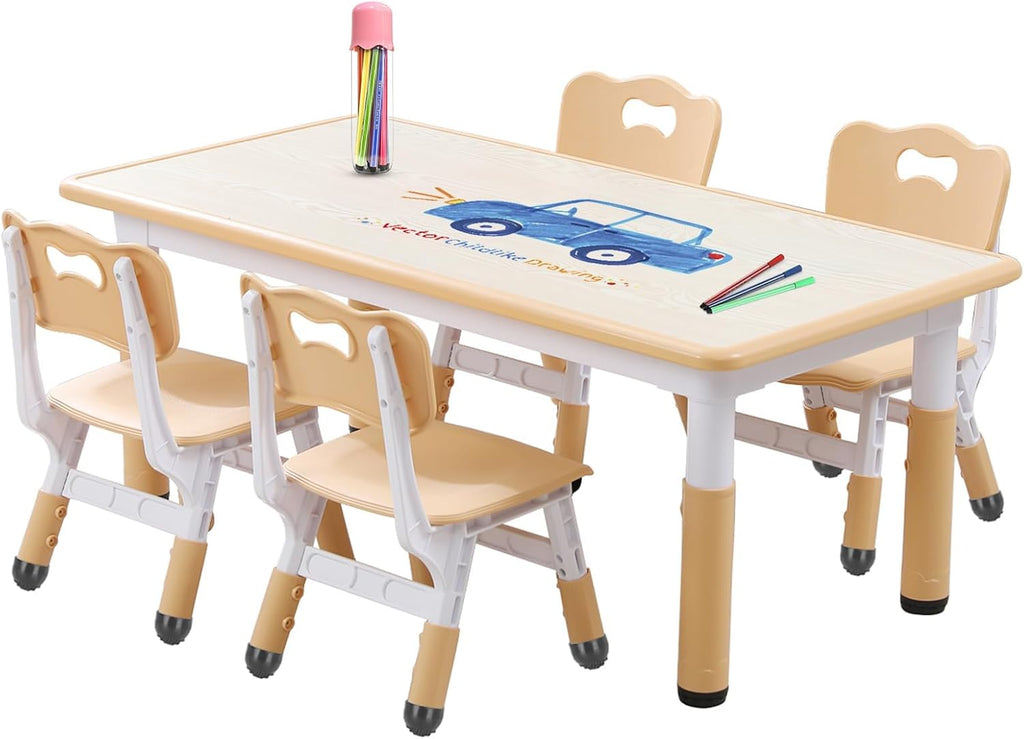Kids Table and Chair Set for Toddlers - Adjustable Activity Center with Non-Slip Legs & Graffiti-Proof Surface Ages 3-12
